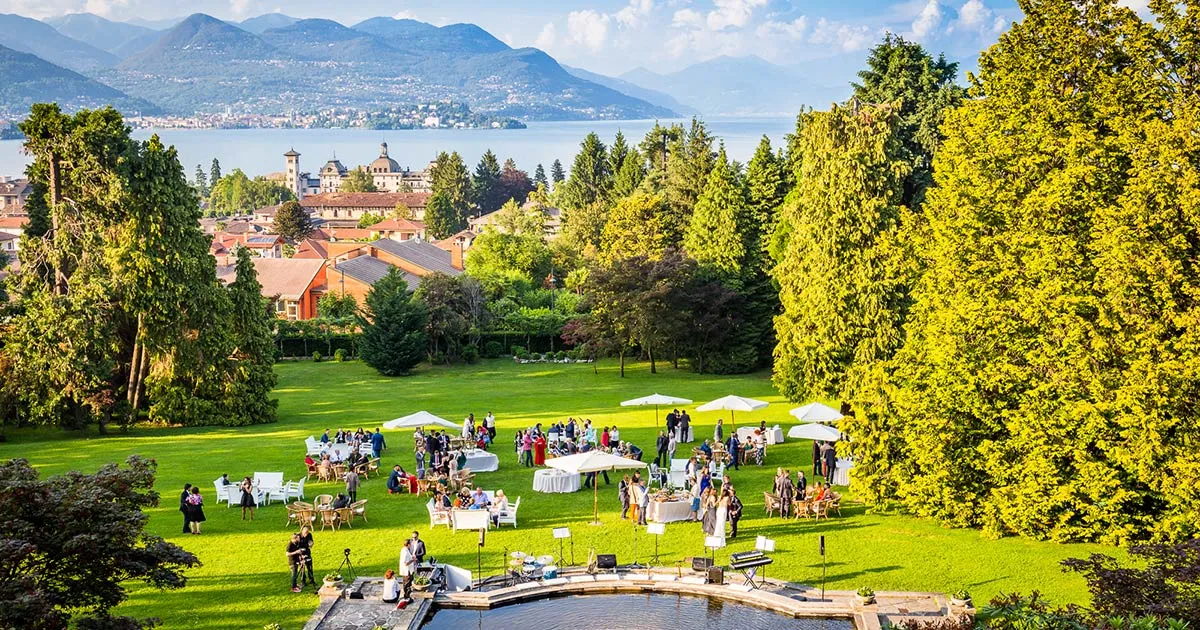 Ricevimento nel parco di Villa Muggia con vista sul Lago Maggiore